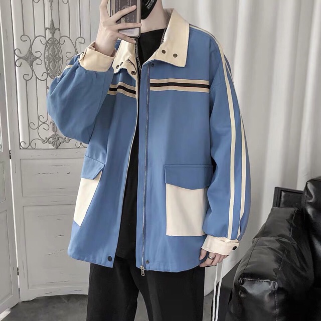 &lt; FREESHIP &gt; Áo khoác kaki unisex MẪU PHỐI SỌC nam nữ hàng bao đẹp y hình form rộng
