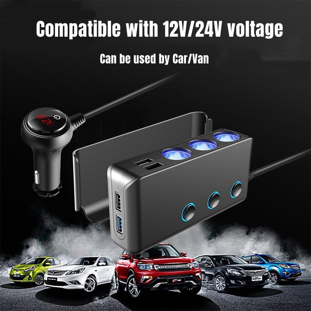 Tẩu sạc nhanh ô tô Ổ Cắm Sạc Nhanh QC3.0 USB*4++ Bật Lửa Thuốc Lá 120W 12V/24V PD Cho Xe Hơi Bộ Chia Tẩu Sạc Trên Xe Ô Tô