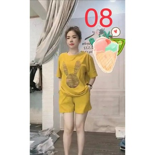 Đồ bộ thun mặc nhà cho nữ rẻ đẹp mùa hè bộ quần áo đùi nữ bigsize 45-75KG chất thun coton co giãn in tai thỏ