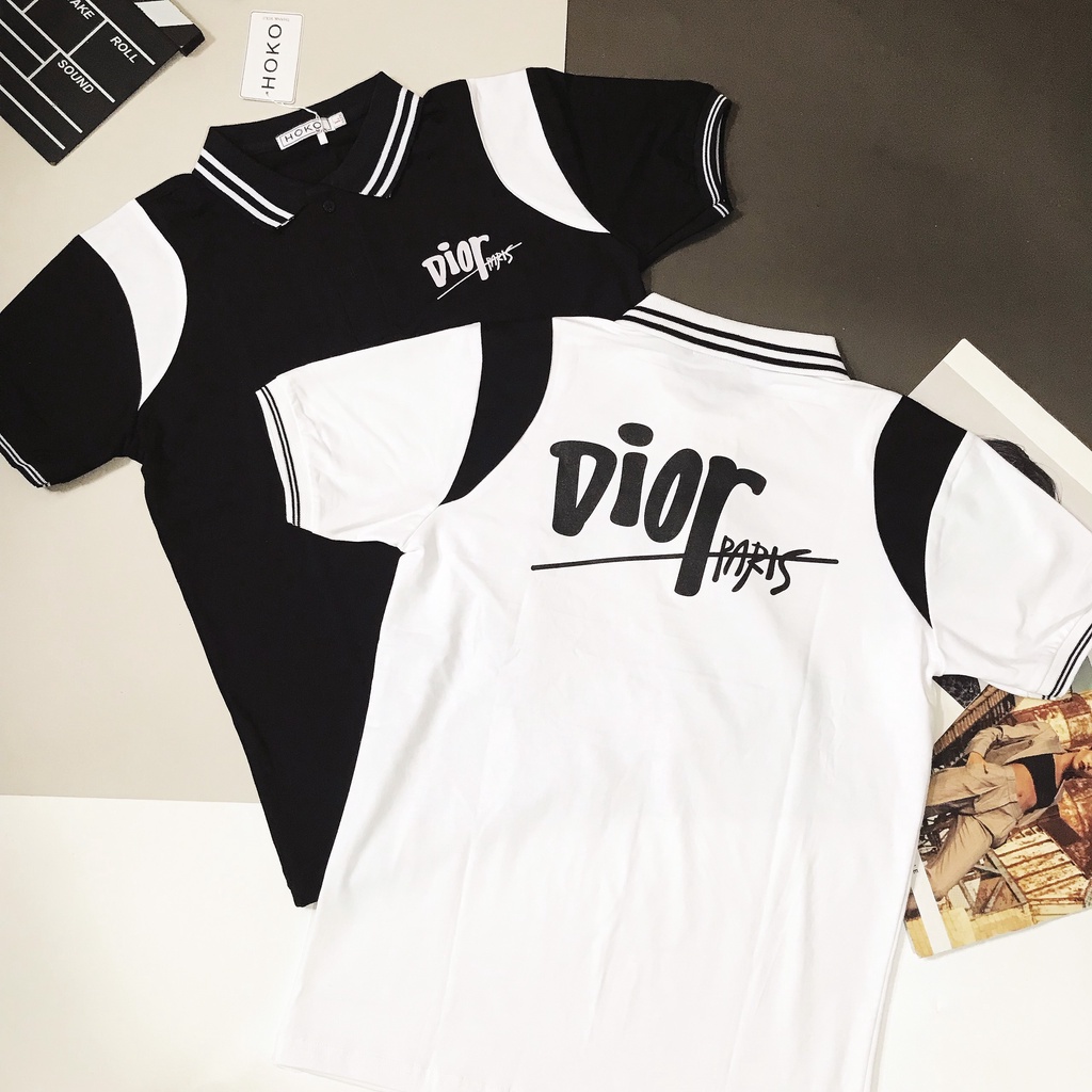 Áo Thun Cổ Trụ, Áo Thun Có Cổ Dior Phối In Trước Sau