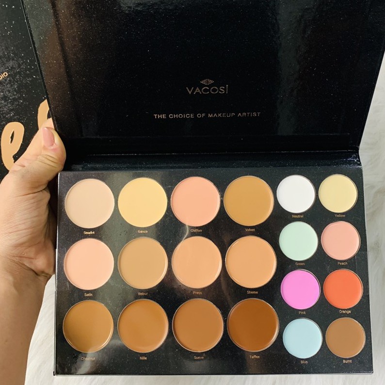 Bảng che khuyết điểm và chỉnh màu chuyên nghiệp Vacosi 20CC 20 Ô 50g Conceal &amp; Correct Palette