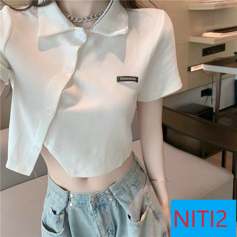[ HOT HIT ] ÁO CROPTOP KIỂU LỬNG NỮ CỔ BẺ CÀI NÚT XẺ LAI BỤNG MÀU TRẮNG MÀU HÔNG CAO CẤP NITI2 HOT HIT THỜI TRANG
