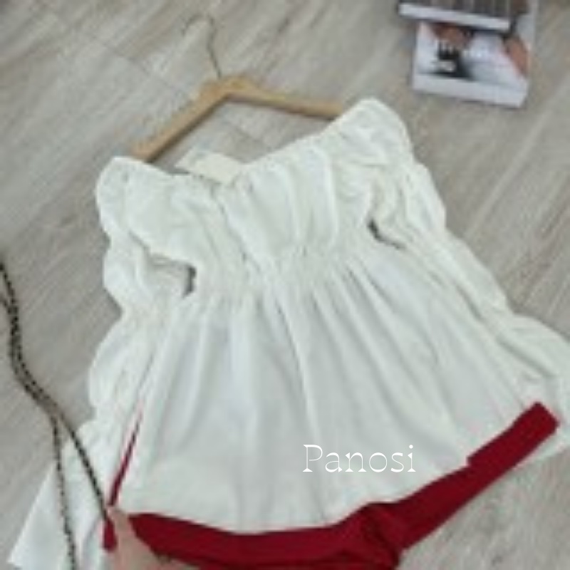 Set áo trễ vai phối quần short đỏ tiểu thư sang chảnh B617