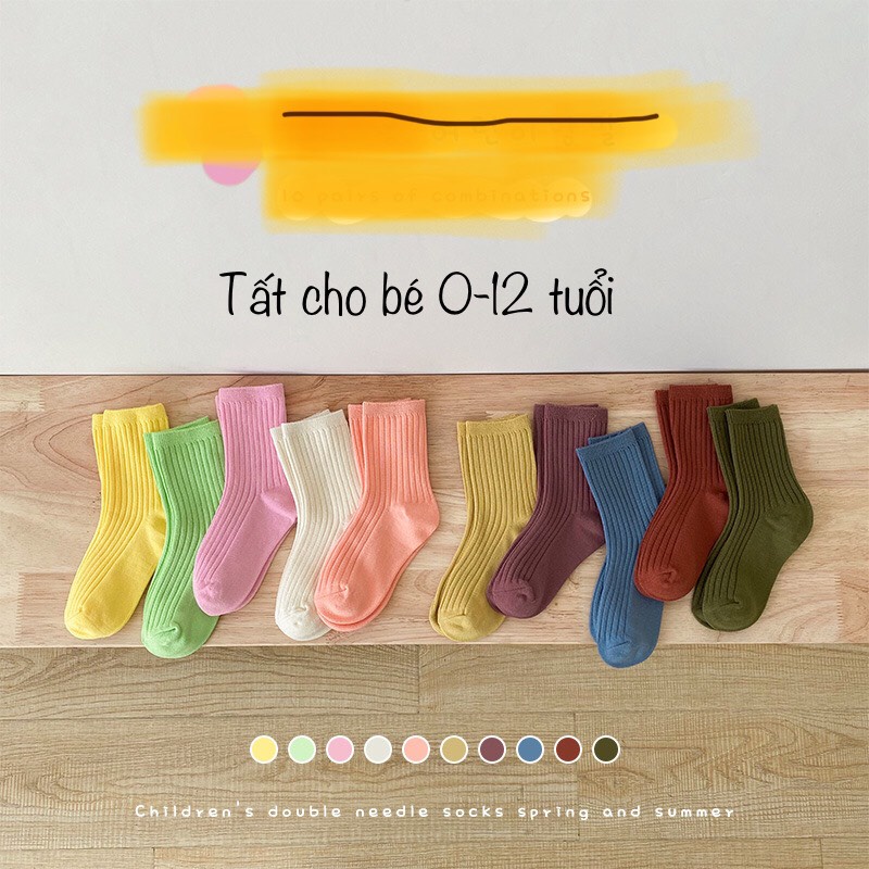 Tất cao cổ cho bé 𝑭𝒓𝒆𝒆𝒔𝒉𝒊𝒑 Set 4 Đôi Tất Vớ Trẻ Em Trơn Dạng Tăm Gân Bé Trai bé Gái