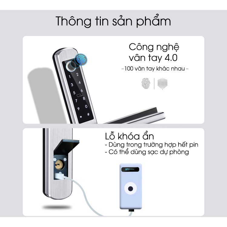 APP TIẾNG VIỆT Khóa cửa nhôm (Xingfa) thông minh dùng TUYA/TTLOCK - Phù hợp cửa nhôm và cửa gỗ - BH 12 tháng (tùy chọn)