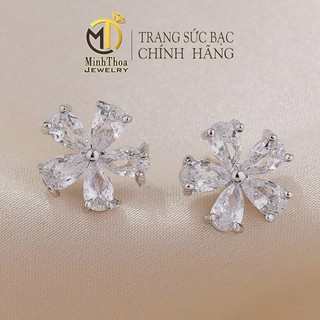 Bông tai nữ bạc đẹp, khuyên tai bạc kiểu hoa năm cánh bạc ta-trang sứcMinh Thoa Jewelry
