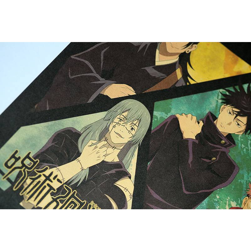 Poster dán trang trí tường in hình Jujutsu Kaisen Mùa 1 phong cách retro 50.5x35cm