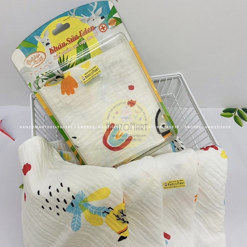 Khăn sữa cho bé, khăn xô sữa Eden cao cấp Golden Baby mềm mại không xù lông cho bé ( hộp 8 cái) sợi Muslin 26x28