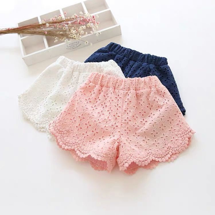 Quần Short Cotton Viền Ren Rỗng Thời Trang Mùa Hè Hàn Quốc 2022 Cho Bé Gái