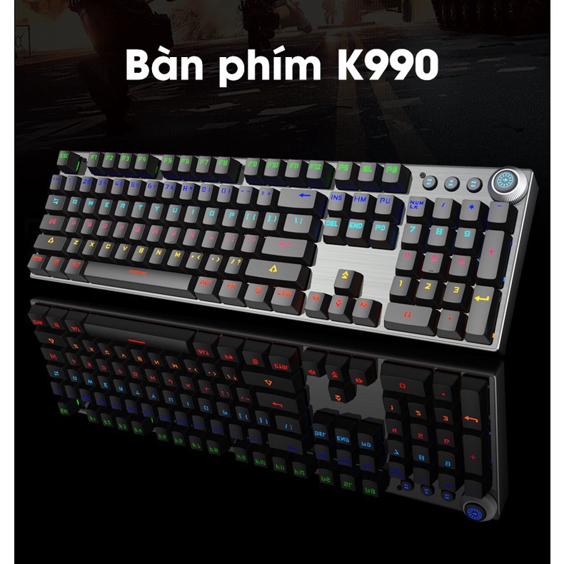 Bàn phím cơ Gaming Leaven K990 LED RGB chống nước chống bụi Blue Switch
