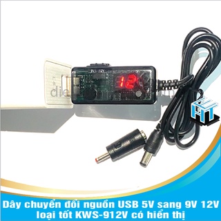 Dây chuyển đổi nguồn USB 5V sang 9V 12V loại tốt KWS-912V có hiển thị