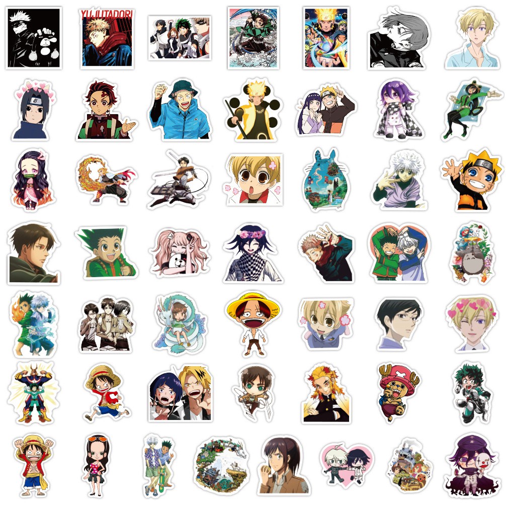 Set 100/50/25/10 miếng dán trang trí laptop / ván trượt / vali hình anime my hero academia màu trắng đen