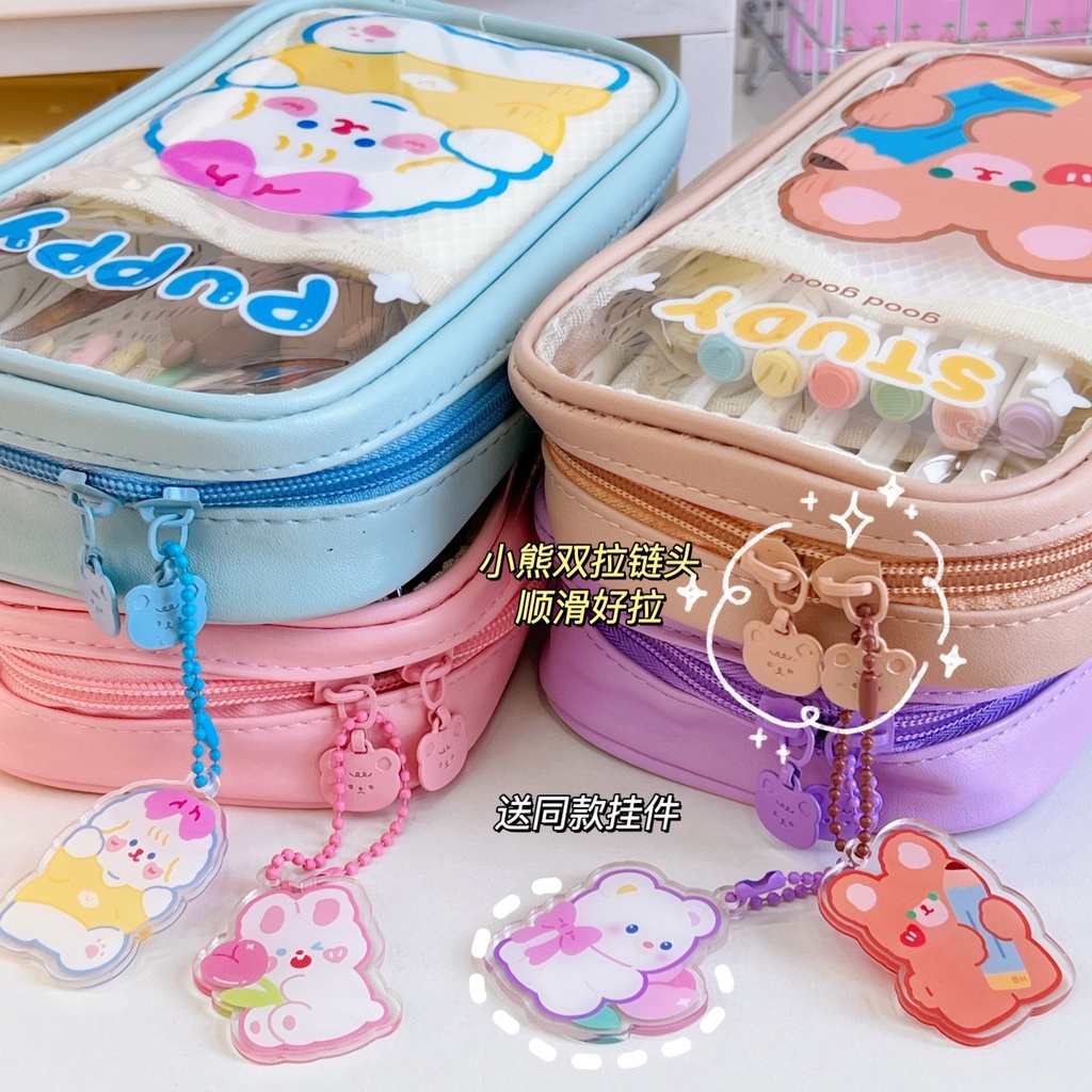 Set 50-60 Túi Đựng Bút 5 Lớp Trong Suốt Chống Thấm Nước Họa Tiết Hoạt Hình Phong Cách Hàn Quốc Cho Học Sinh