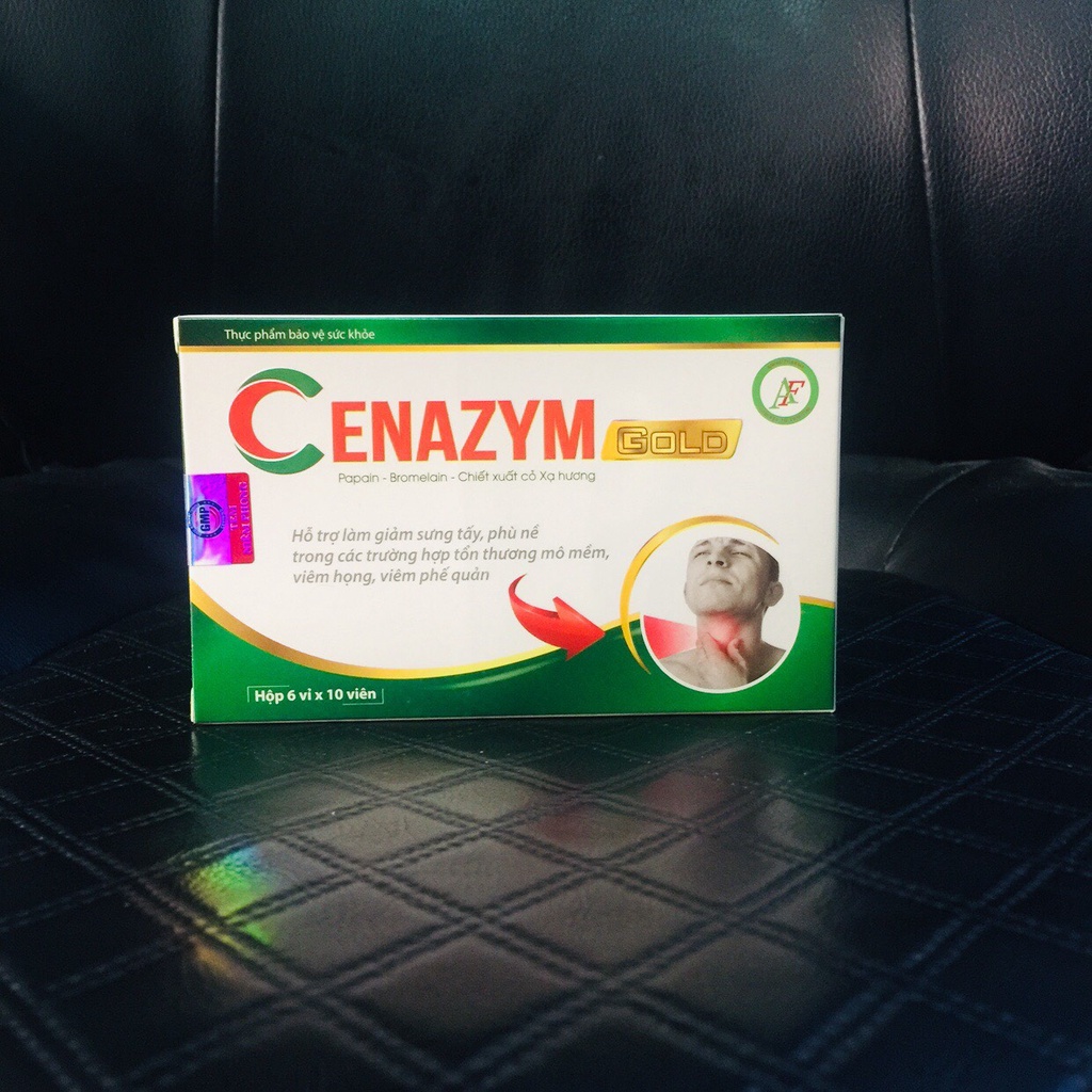 Cenazym gold Hộp 6 vỉ x 10 viên, giảm phù nề, sưng tấy do viêm họng, viêm phế quản, tổn thương mô mềm