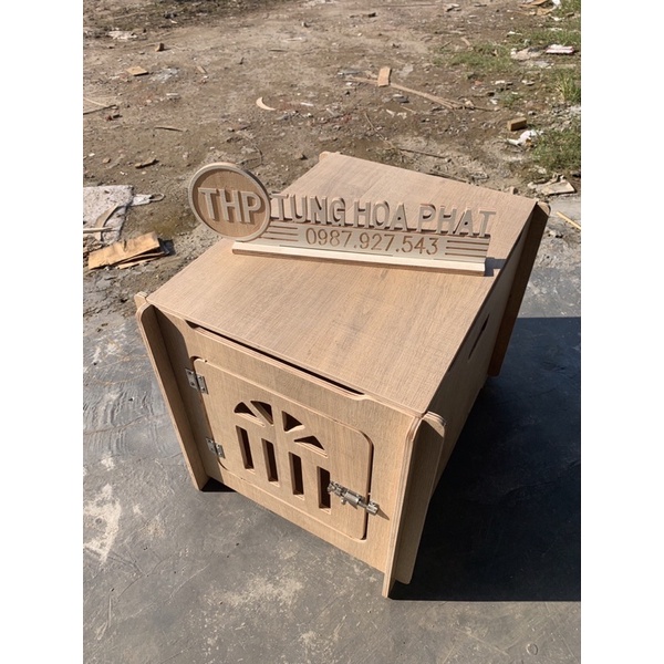 Nhà hộp vuông đơn giản cho chó mèo, gỗ cao cấp chống nước, size S 0-5kg