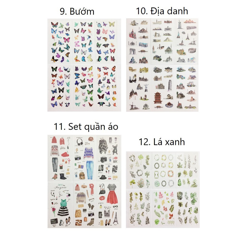 Set 48-120 Sticker trang trí planner STG070 Gachini