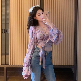 Áo Sơ Mi Voan Hoa Tay Dài Thời Trang Dành Cho Nữ