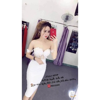 Đầm cúp ngực đắp ren tay rớt