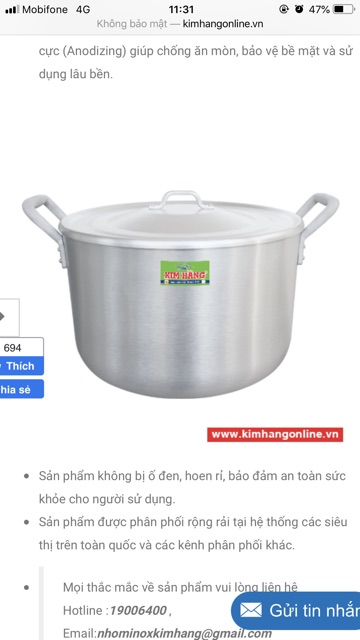 Nồi nhôm soup pot KIM HẰNG size to  48 50