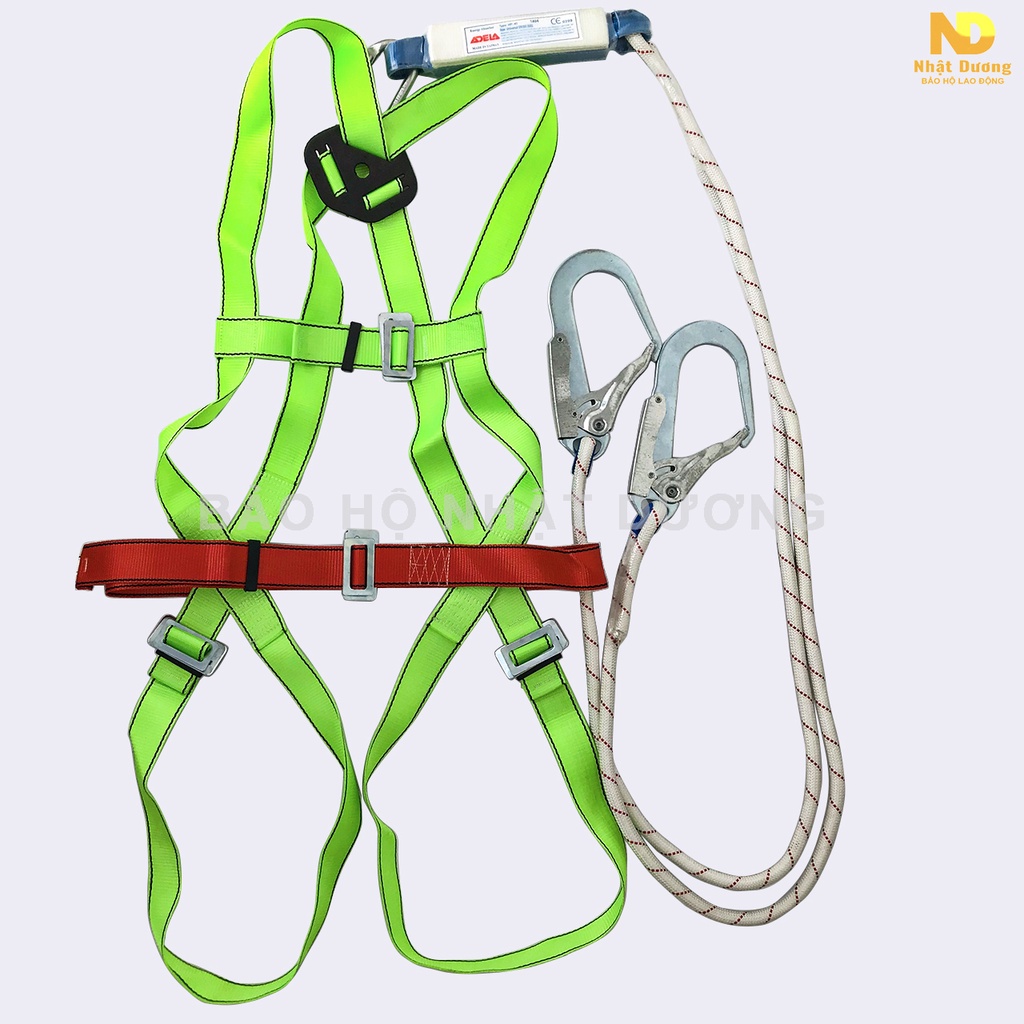 Dây an toàn toàn thân 2 móc sắt có giảm xóc TX11, Dây bảo hộ lao động Nhật Dương móc chịu lực 1000kg