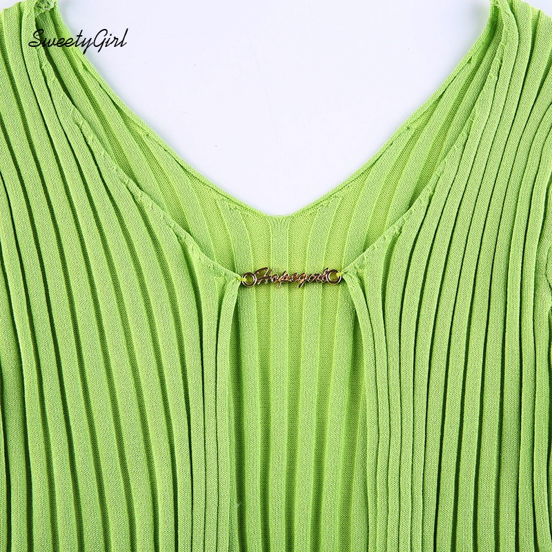 Áo Croptop Dệt Kim Tay Dài Cổ Chữ V Màu Trơn Phong Cách Đường Phố Thời Trang Dành Cho Nữ