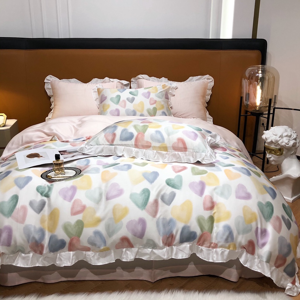 Bộ chăn ga gối cao cấp 100%Tencel 100s Loving Heart 2022SS phối bèo Korea, Chất liệu siêu mềm mát mịn