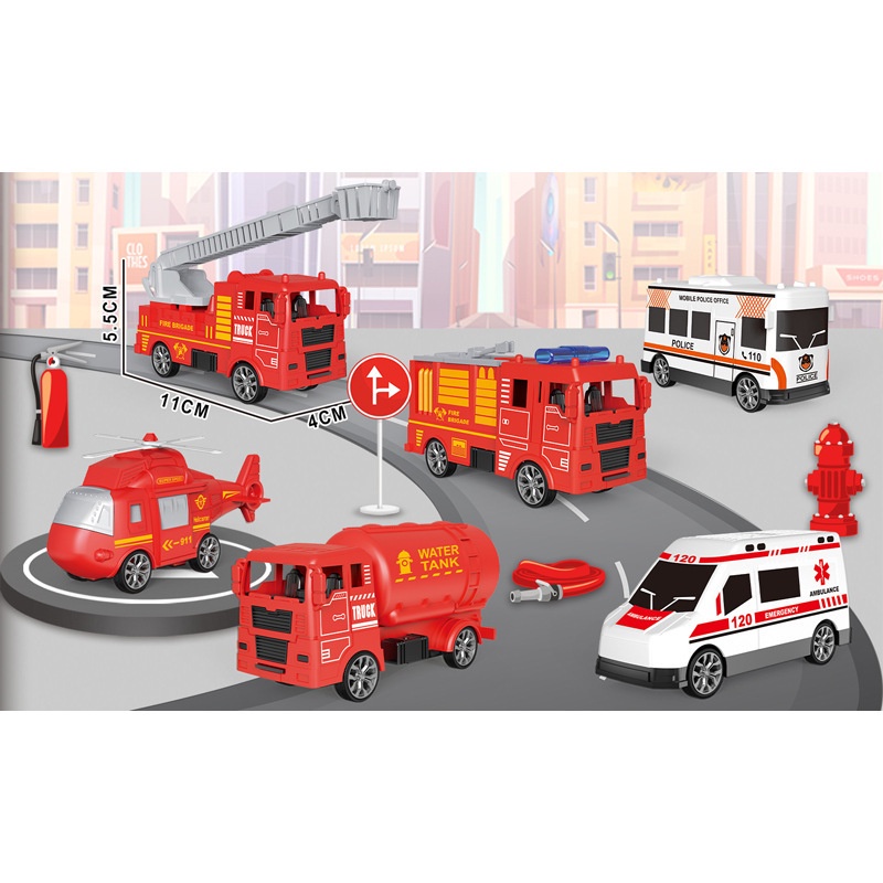 Đồ Chơi Bộ 6 Xe Cứu Hộ Chạy Cót Bằng Nhựa Cho Bé