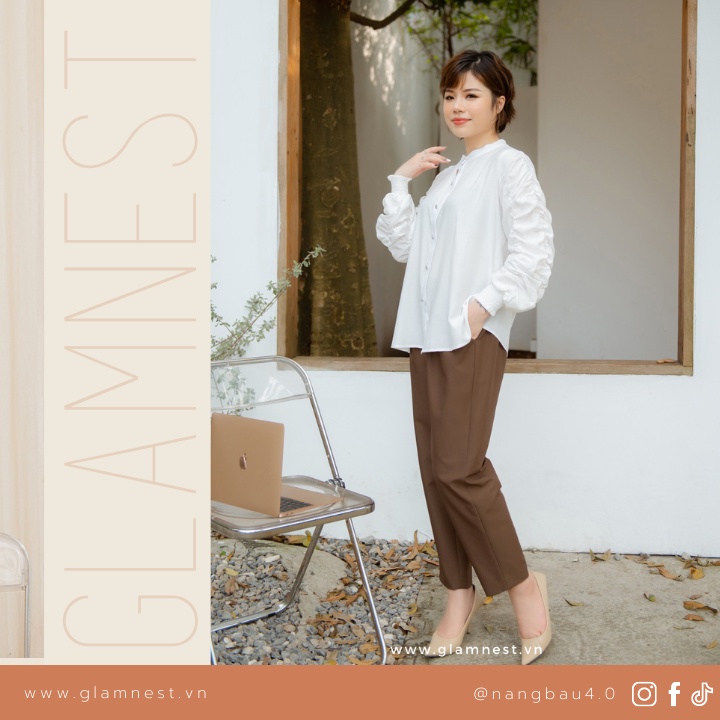 Quần Baggy Bầu Công Sở Vải Co Giãn Cạp Điều Chỉnh Thông Minh Glam Nest QD002