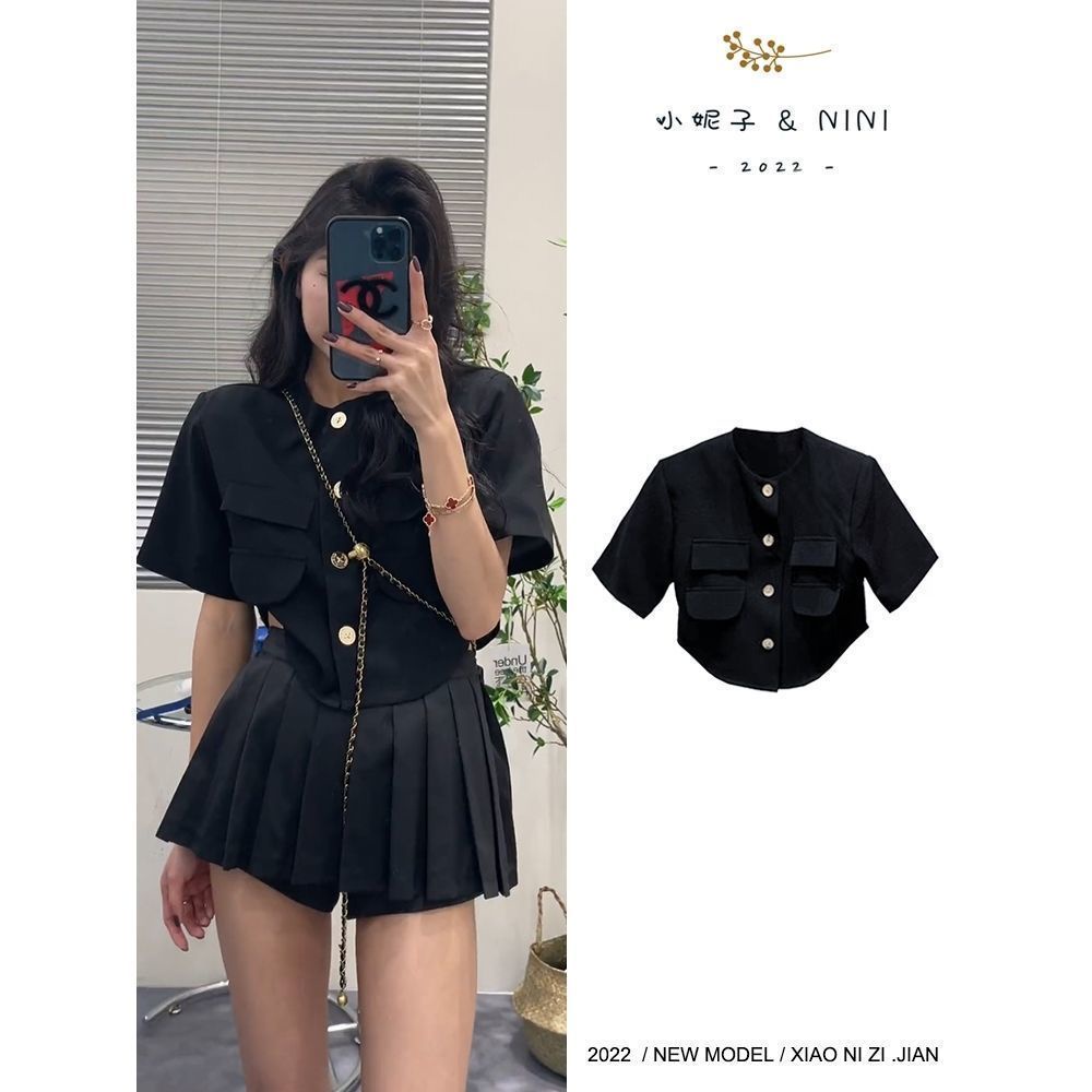 Hot!F &amp; X Set Áo Sơ Mi Phối Chân Váy Xếp Ly Eo Cao Thời Trang Mùa Hè Phong Cách Hàn Quốc Dành Cho Nữ