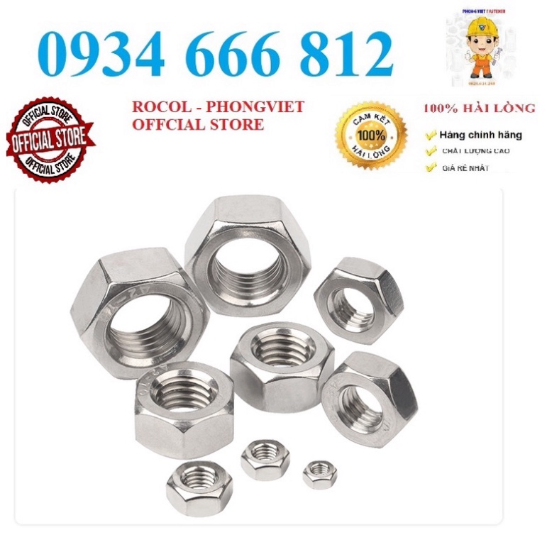Set 50 cái Ecu lục giác INOX 304 M2, M2.5,M3, M4,M5,M6,M8, M10,M12.....