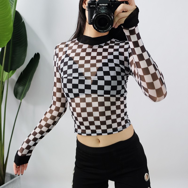 Áo croptop tay dài xuyên thấu gợi cảm cho nữ
