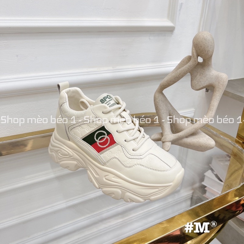 Giày thể thao sneaker trắng vân chìm kẻ sọc chéo đế cao fullbox hàng quảng châu cao cấp