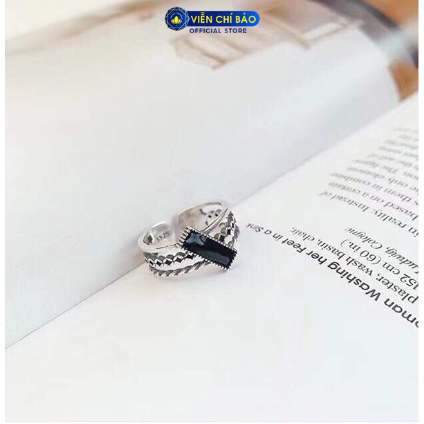 Nhẫn bạc nữ Đá đen chéo chất liệu bạc Thái 925 thời trang phụ kiện trang sức nữ Viễn Chí Bảo N000297