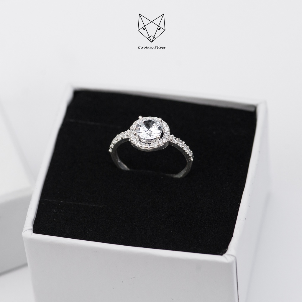 Nhẫn Bạc Ta Đính Đá Cao Cấp CaoBac Silver Ổ Đá VIền Đá Tròn Sang Trọng, Quý Phái Dành Tặng Riêng Cho Bạn Gái