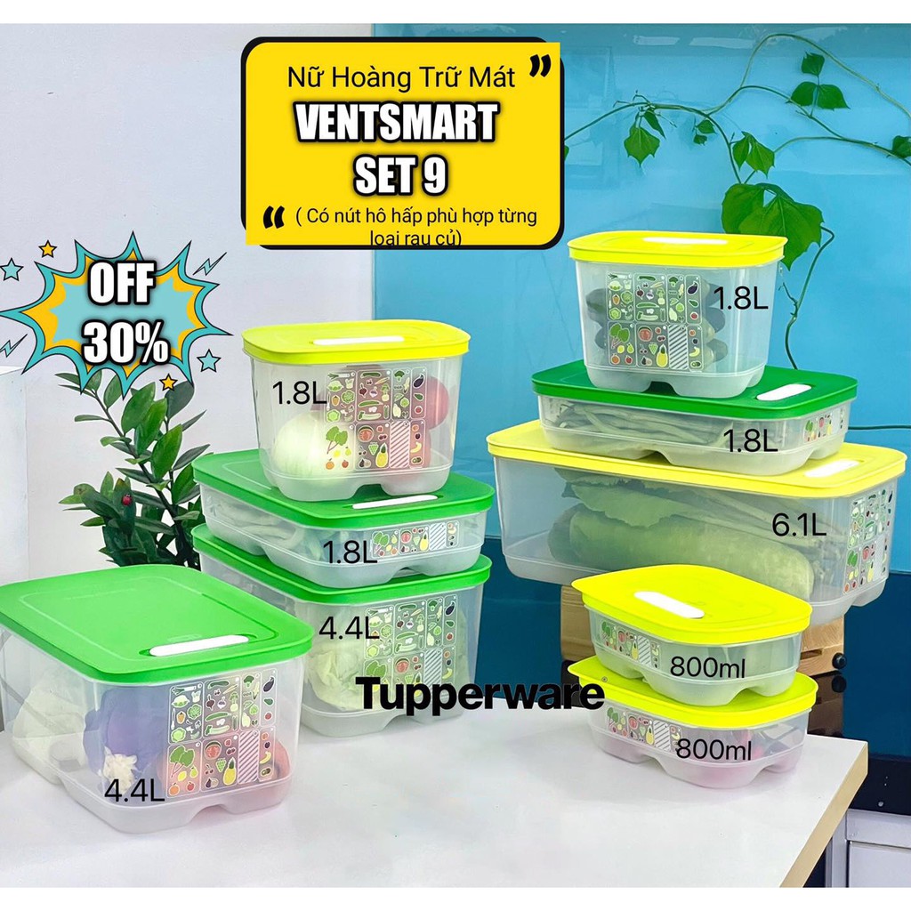 TUPPER - BỘ HỘP LẺ TRỮ MÁT CÓ NÚT HÔ HẤP VENTSMART 9