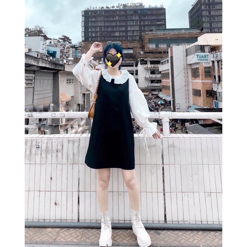 Set Đầm Yếm Phối Tay Phồng - Karin Set