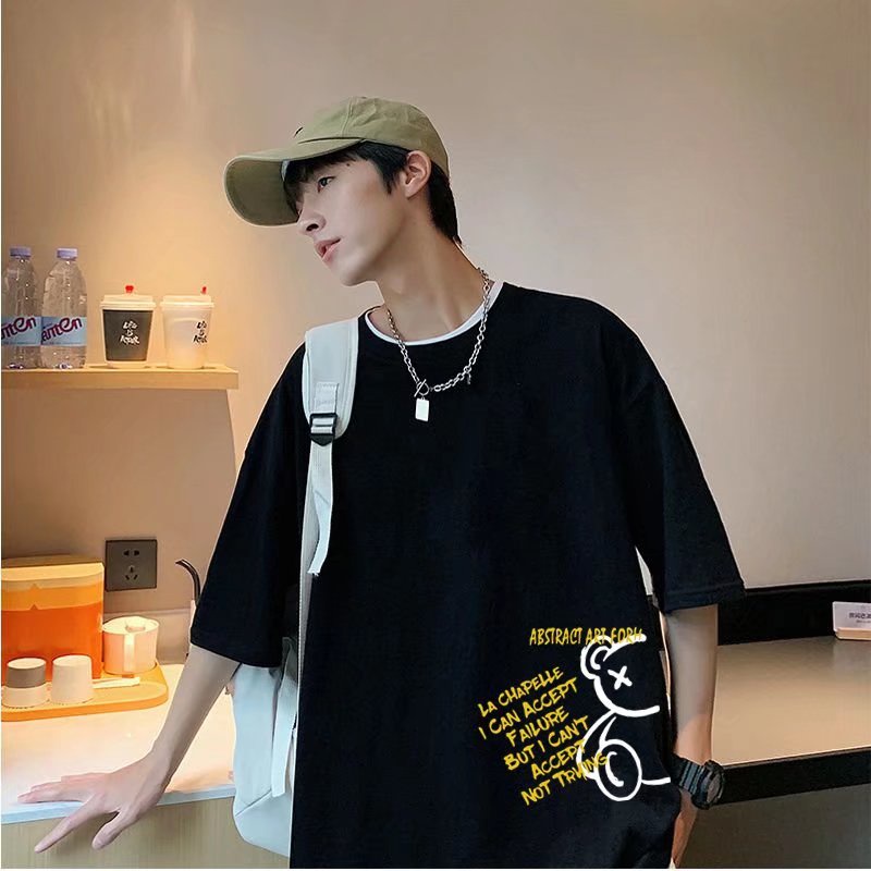 Áo Thun Tay Lỡ In Họa Tiết Hoạt Hình Phong Cách Hàn Quốc Thời Trang Cho Nam Size M-5XL