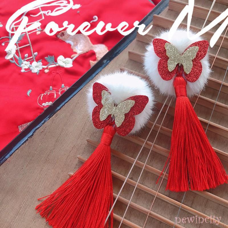 Kẹp tóc đính nơ hình bông hoa phong cách Trung Hoa xinh xắn cho bé gái