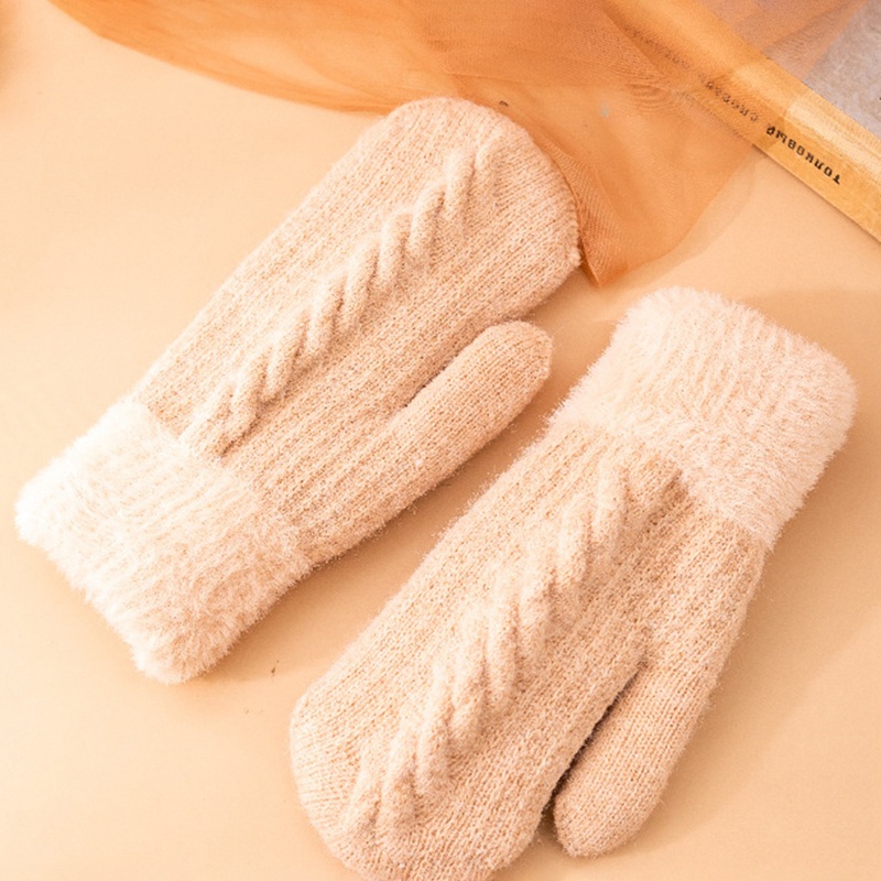 Găng Tay Len Mềm Mại Dày Dặn Giữ Ấm Mùa Đông Cho Nữ