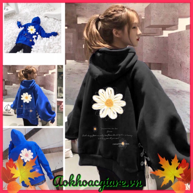 Áo khoác nỉ chui hoddie nam nữ in bông hoa sau lưng