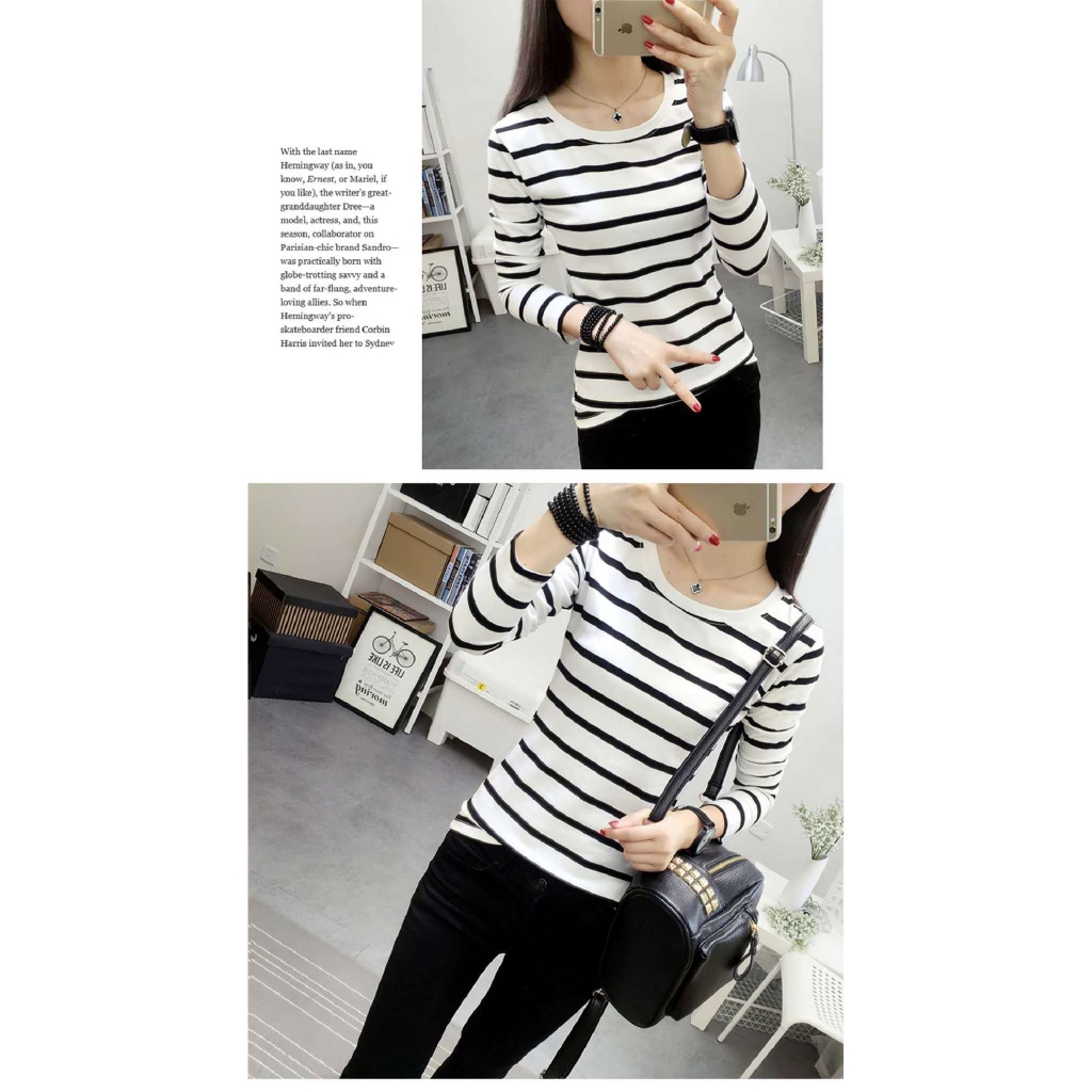 Áo Thun Dài Tay Họa Tiết Kẻ Sọc Trắng Đen Thời Trang Mùa Thu 2022Y 274Y
