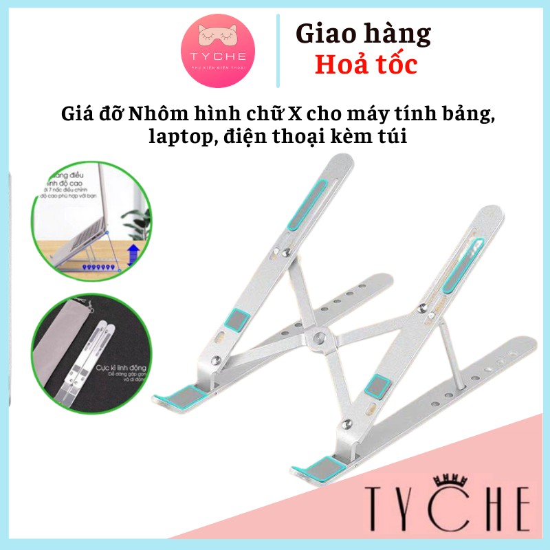 Giá đỡ Nhôm hình chữ X cho máy tính bảng, laptop, điện thoại kèm túi