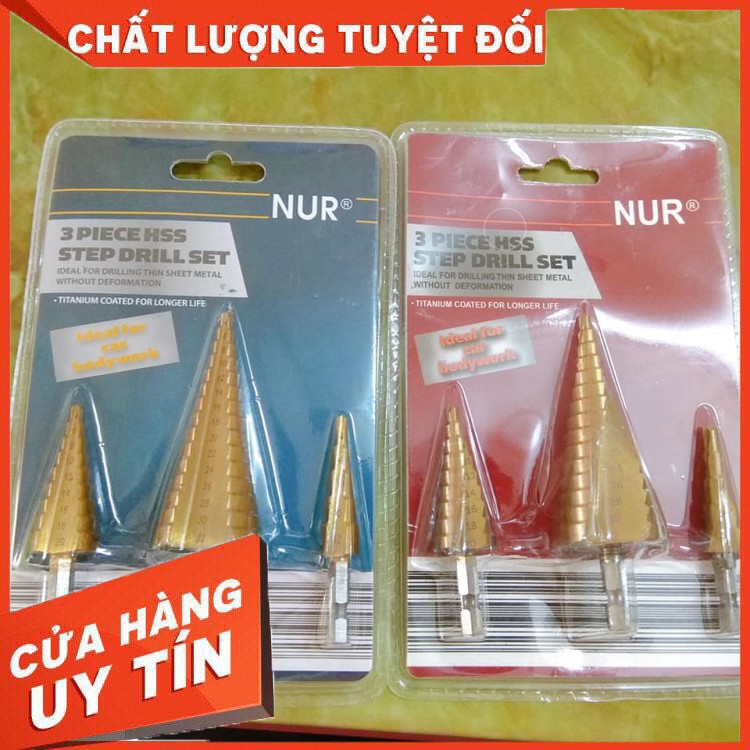 [ GIÁ RẺ NHẤT - HÀNG CHÍNH HÃNG ] Bộ 3 mũi khoan tháp chuôi lục giác 4 - 32 mm chính hãng NUR(CHO KHÁCH XEM HÀNG)