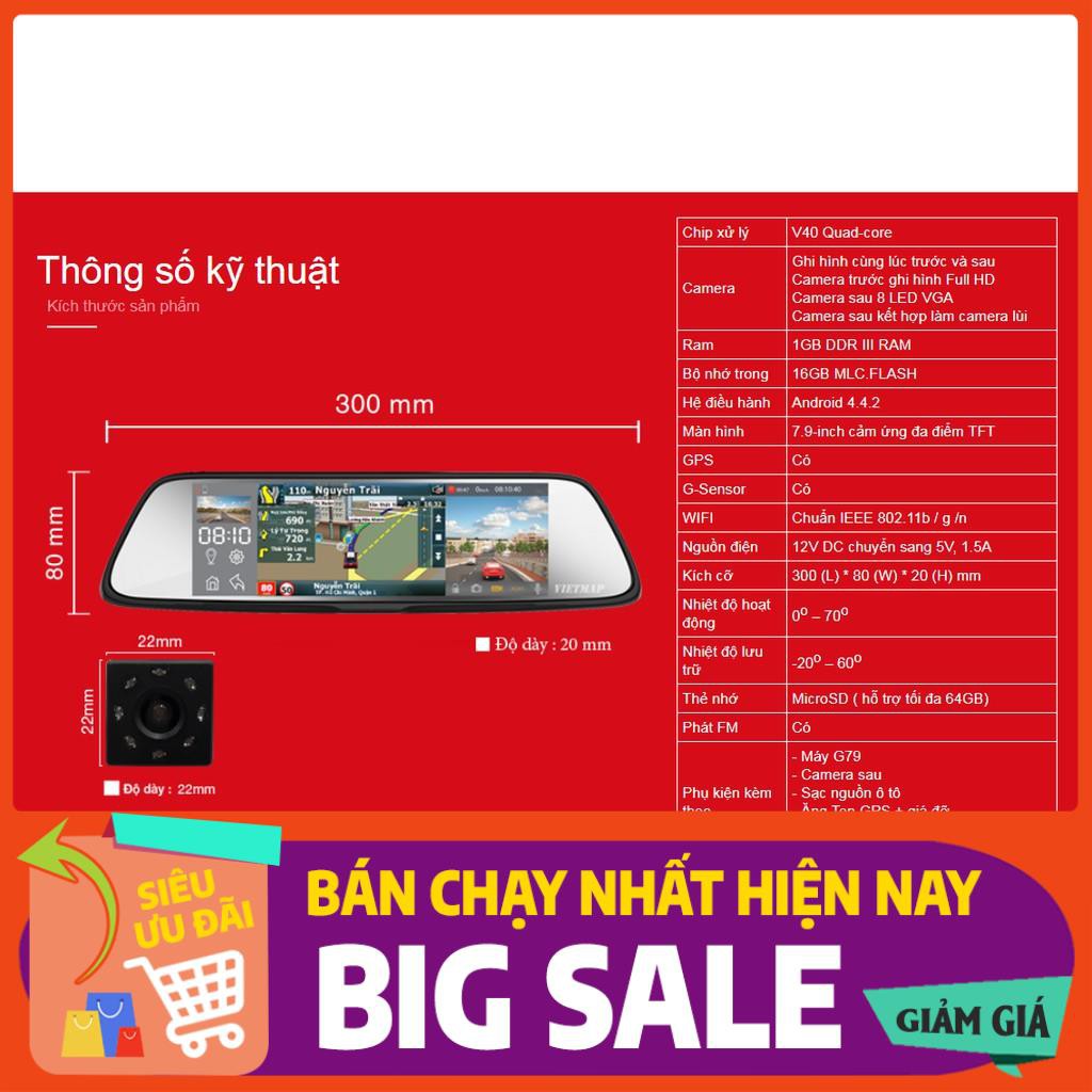 VIETMAP G79 - Camera Hành Trình Ghi Hình Trước Sau+Dẫn Đường+THẺ 32G