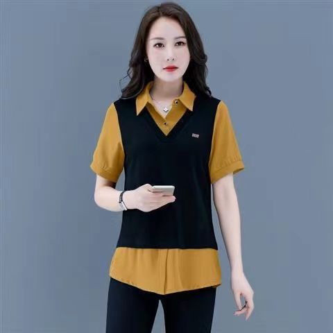 Áo thun tay ngắn giả hai lớp thời trang dành cho nữ cỡ L-5XL 
