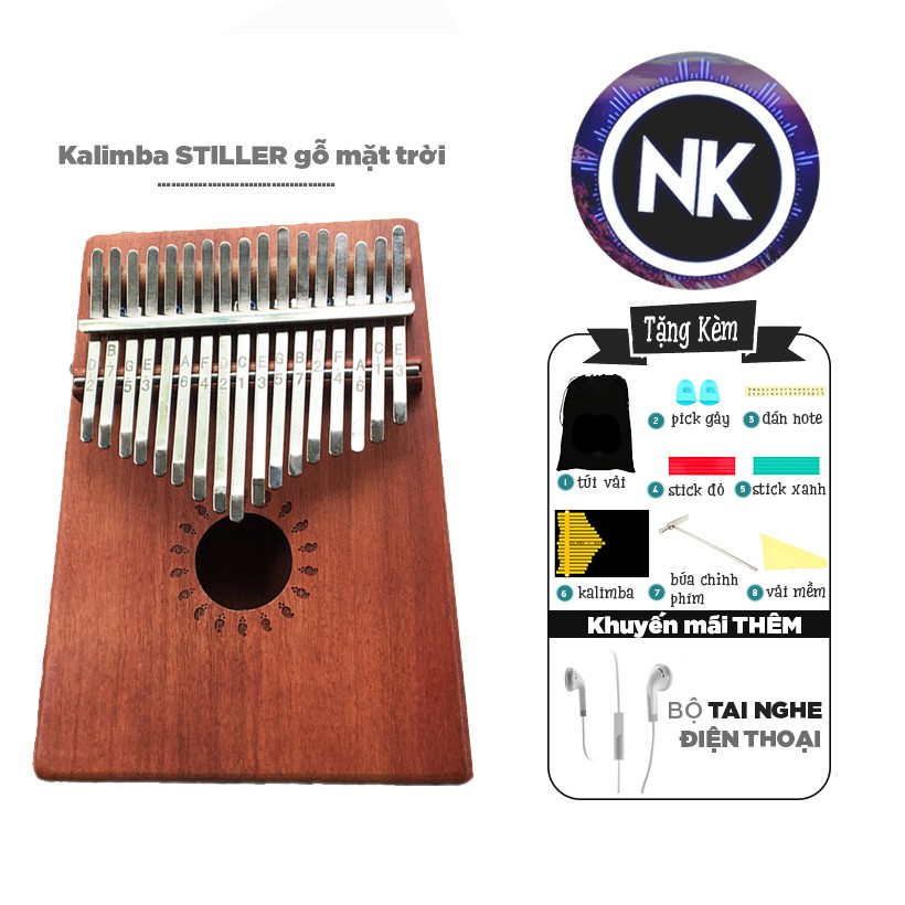 Đàn Kalimba Stiller 17 Phím Gỗ Mặt Trời Tặng Kèm Tai Nghe Điện Thoại - Hàng Có Sẵn