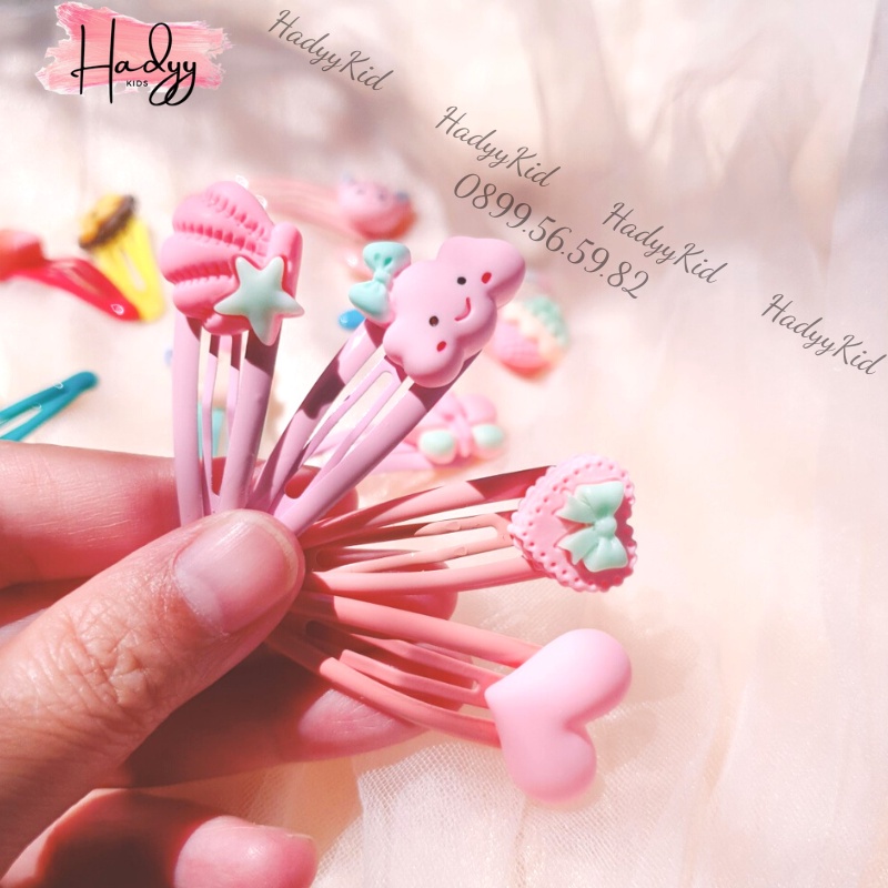 Kẹp tóc xinh cho bé gái đính hình ngộ nghĩnh cặp tóc bấm hình giọt nước set 10 chiếc sắc màu HadyyKids -CT44