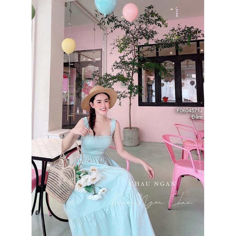 Đầm maxi thô xòe tầng nhún ngực 2 dây! | BigBuy360 - bigbuy360.vn