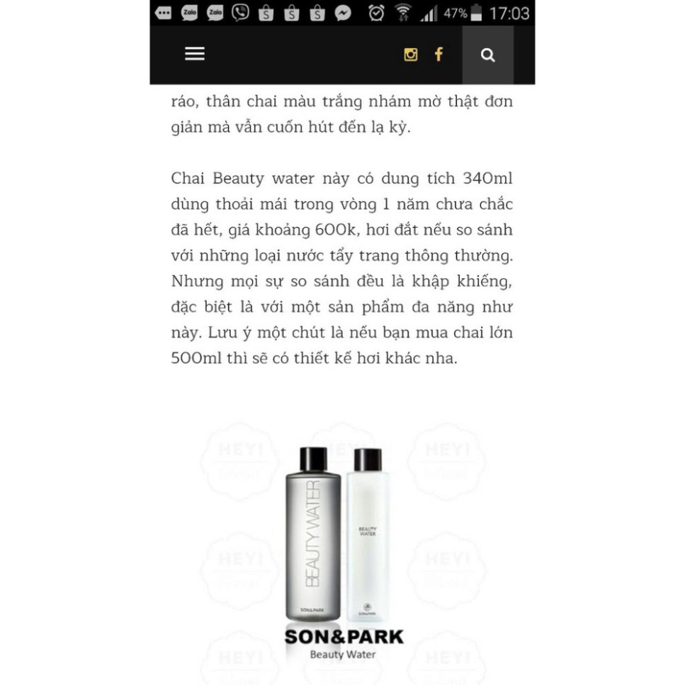 SALE KHÔ MÁU . Nước làm đẹp da Son & Park Beauty Water 340ml . @@