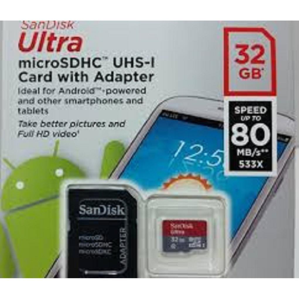 Trợ giá Thẻ nhớ SanDisk Ultra 32G tốc độ 80MB/s chính hãng BH 5 năm  tem SPC 5 năm BH